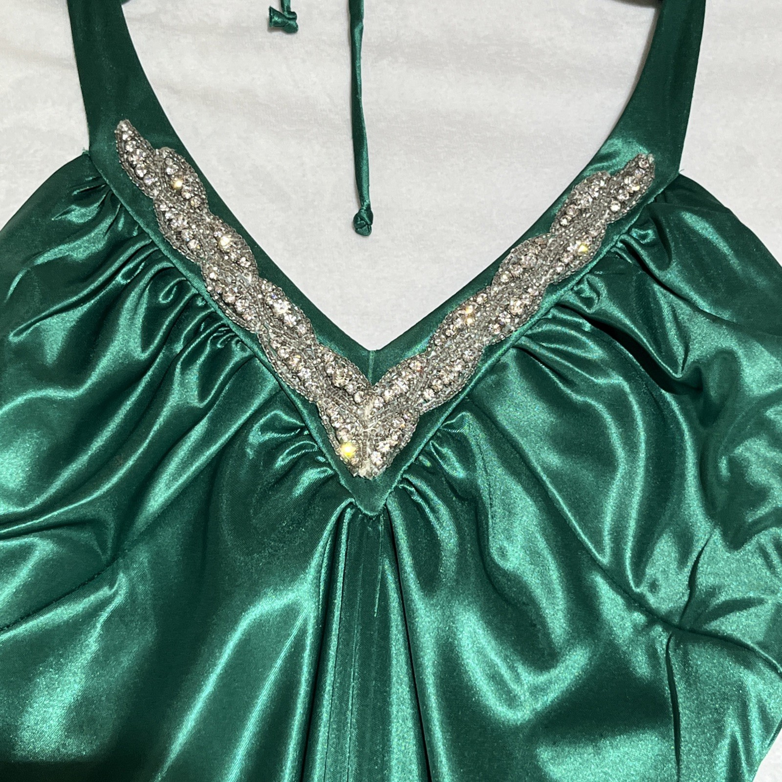 City Triangles Halter Gown S Emerald Green Sparkle Satin Fairy Mermaid Prom Y2K
