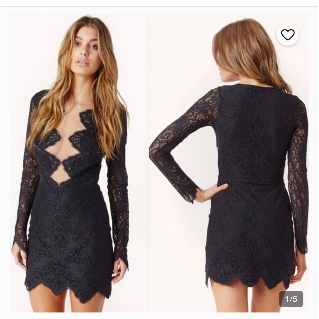 For Love & Lemons GUC Black Lace Noir Mini Dress L Nude Mesh Cutout Long Sleeve