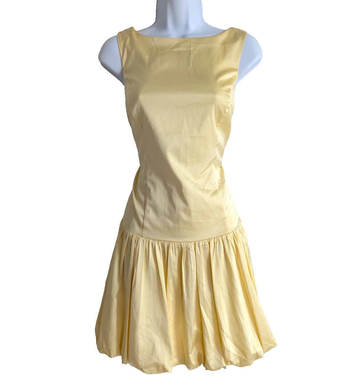 Abercrombie & Fitch Mini Dress Womens Large Drop Waist Bubble Hem Yellow Satin