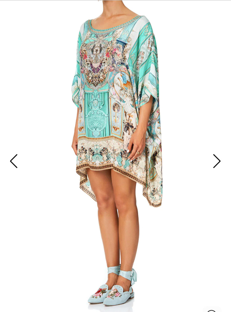 CAMILLA Blue/Yellow Medusa Print, Beads,Crystals Kaftan Dress ONE SIZE