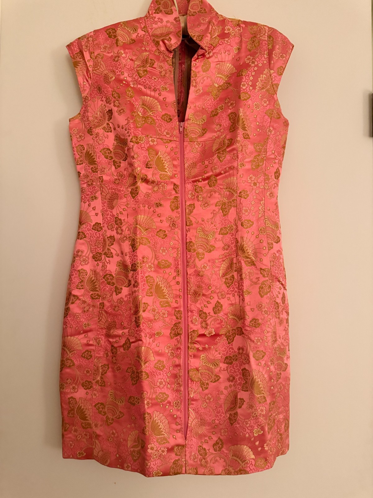 Julie Schindler San Francisco Pink Silk Brocade Mandarin Collar Zip Front Dress