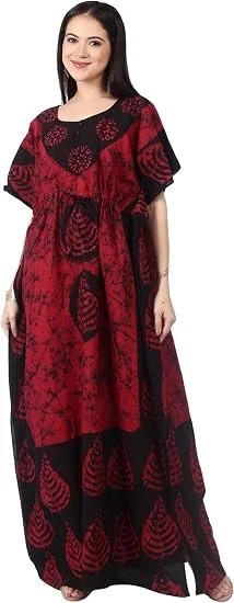 Women’s Cotton Floral Caftan Maxi Dress Plus Size Kimono Lounge Beach Cover Up