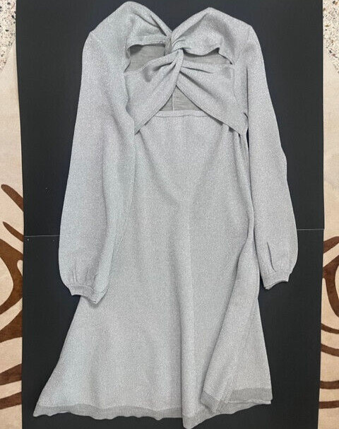 NWT J. Crew Metallic Silver Glitter Lurex Twist Back Holiday Dress – Size S