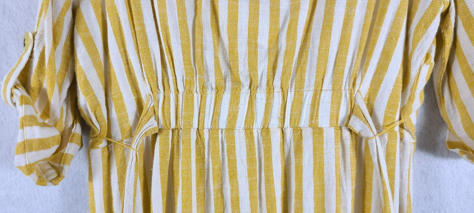 Lily Black Wrap Dress Midi Yellow White Stripe Lined Button Womans Size Large