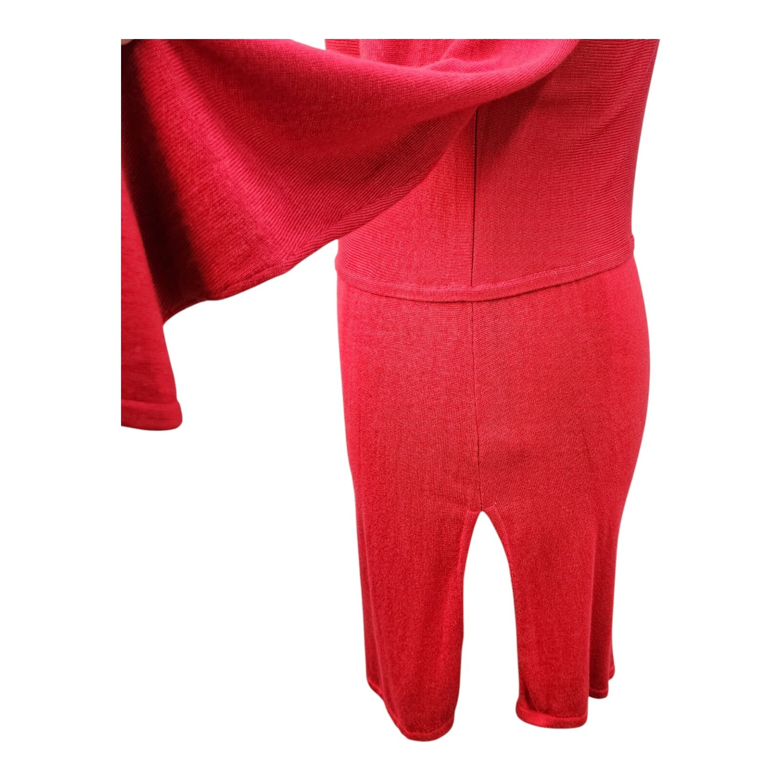 J Jill Sweater Dress LARGE Red Soft Rayon Wool Slit Work Career Church Form Fit