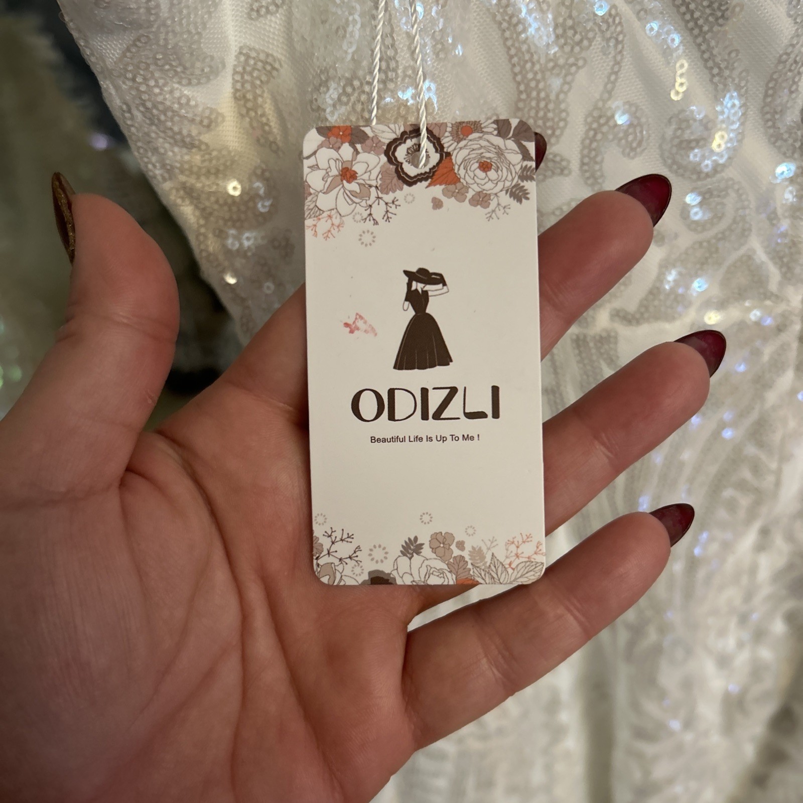 ODIZLI White Sequin Dress , Mini Zip Closure, Adjustable Straps Size M/L