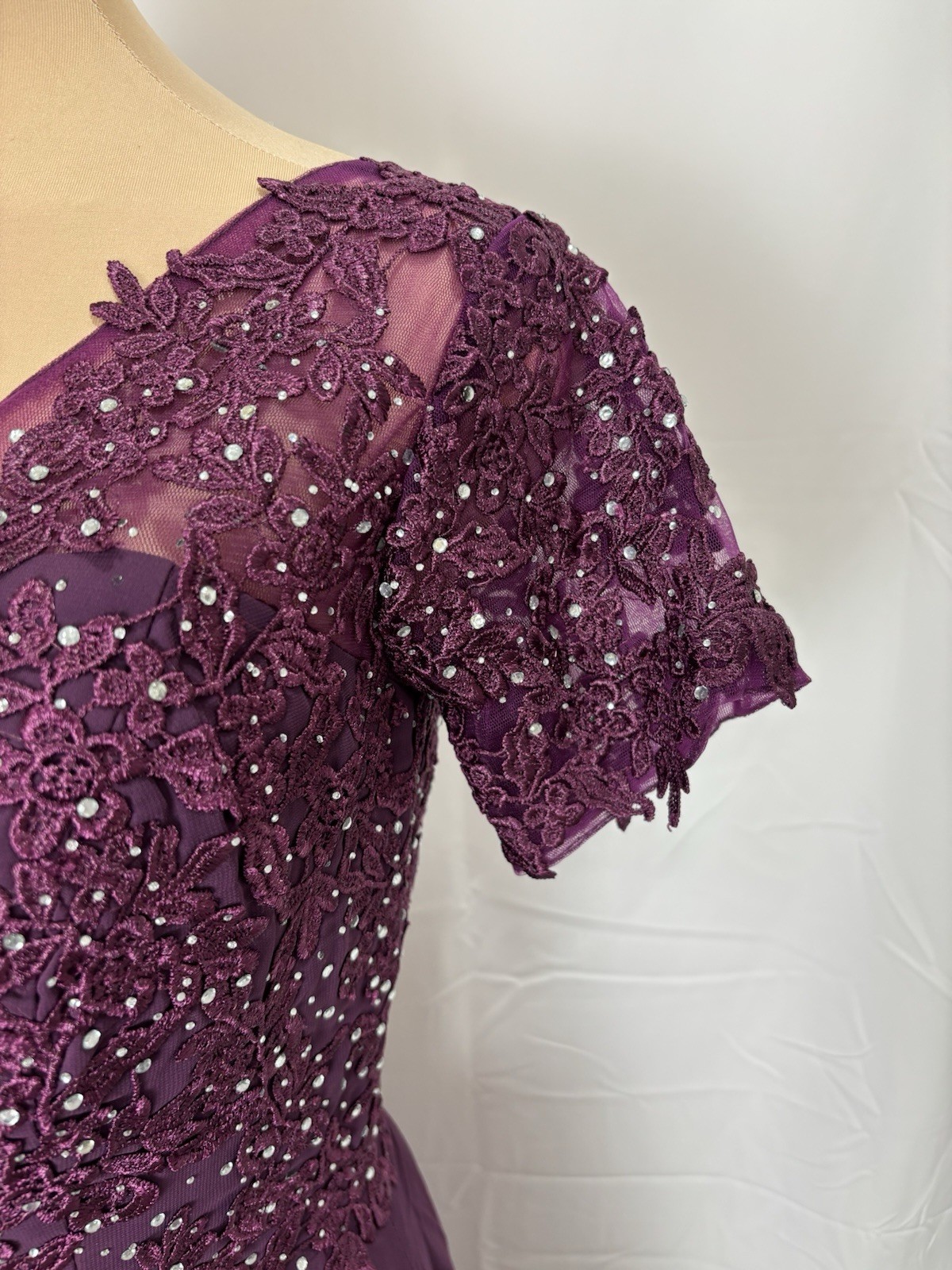 Wedding Guest Short Sleeve Lace Chiffon Formal Dress Sparkly Sz 12