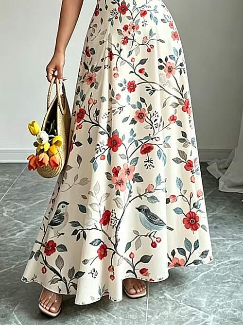 French Romantic Floral Patchwork Maxi Dress