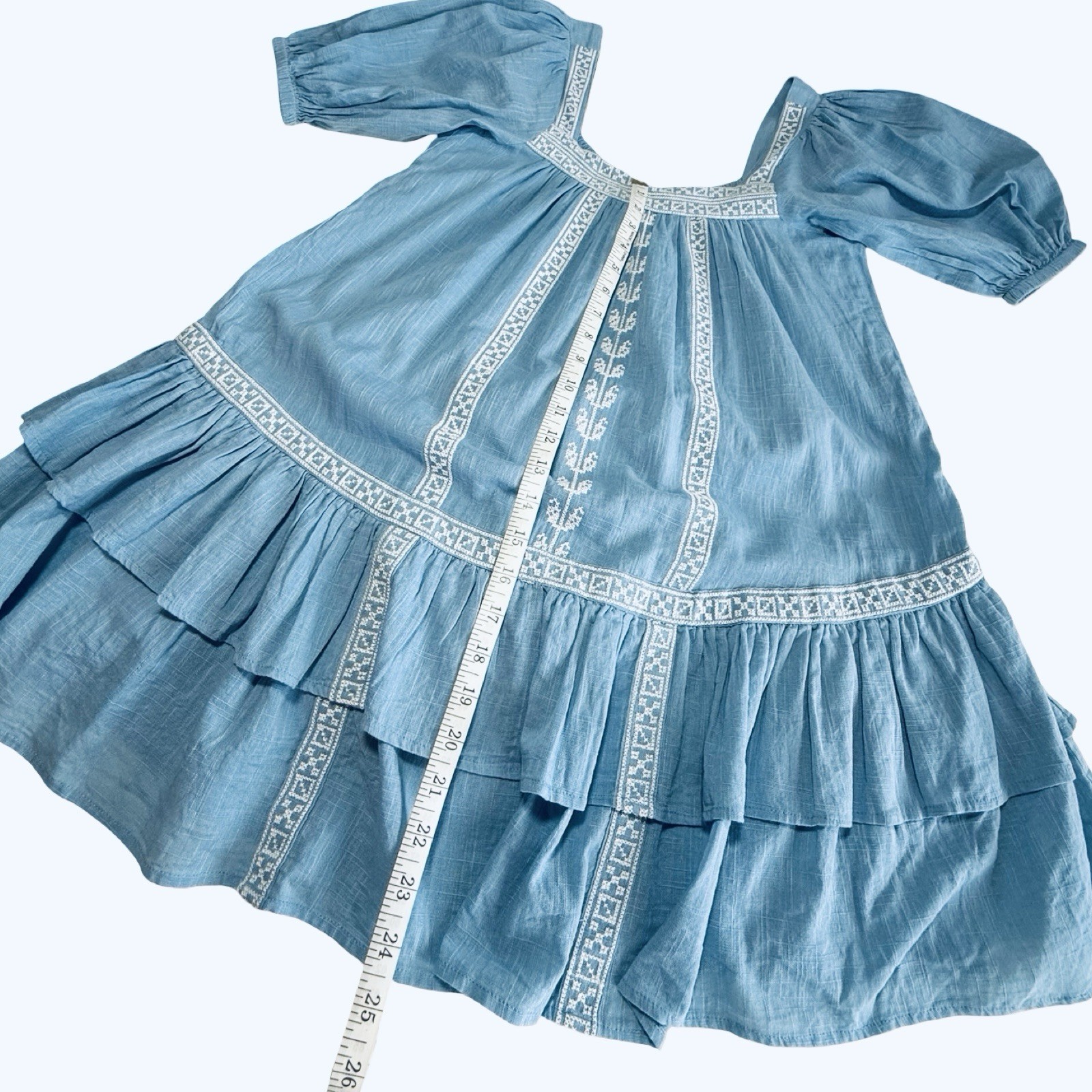 NWT $178 Shore Square Neck Embroidered Babydoll Dress Size XS Blue