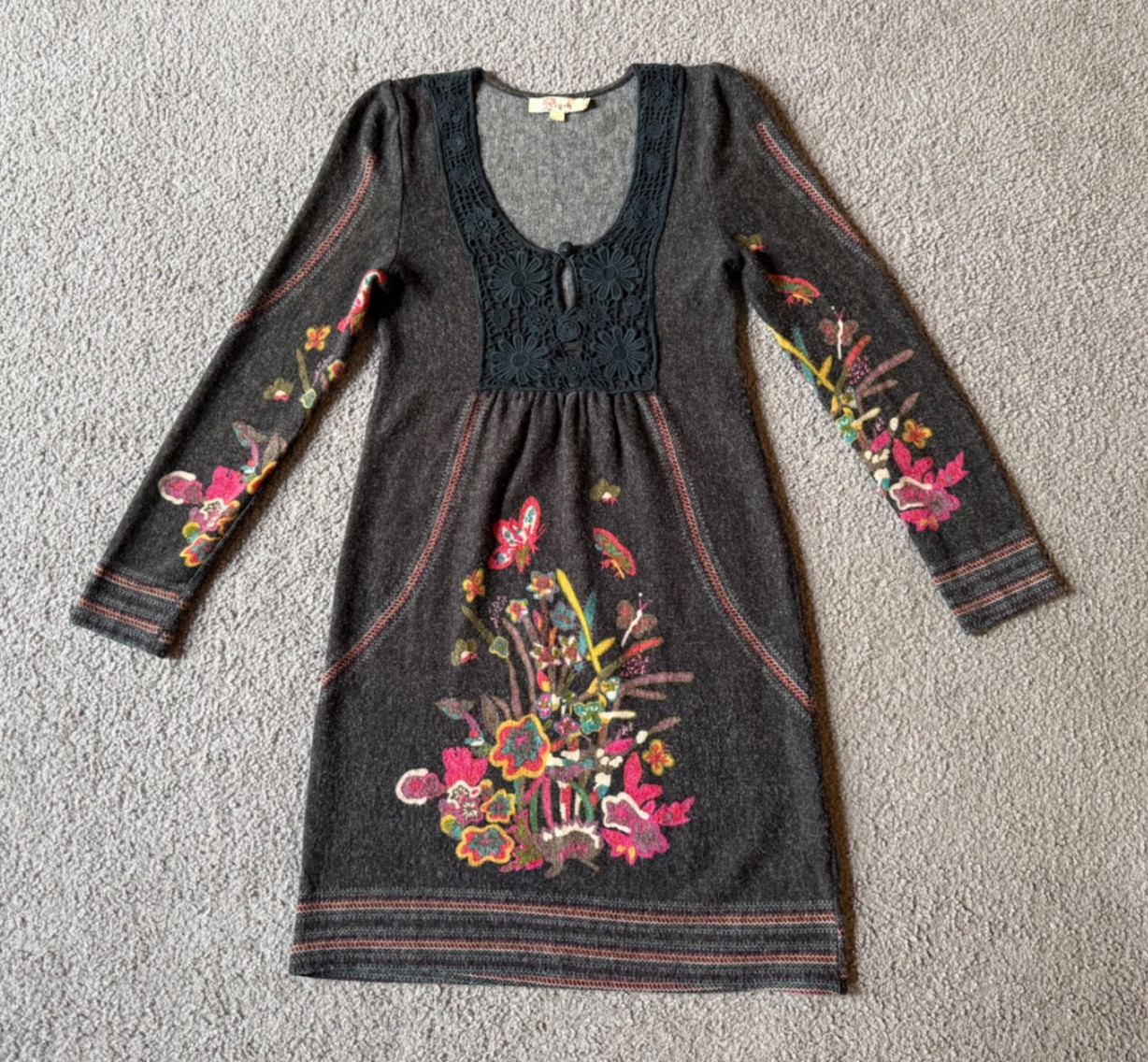 Aryeh Women’s Floral Print Lace Front Hippie Boho Dress – Size Small