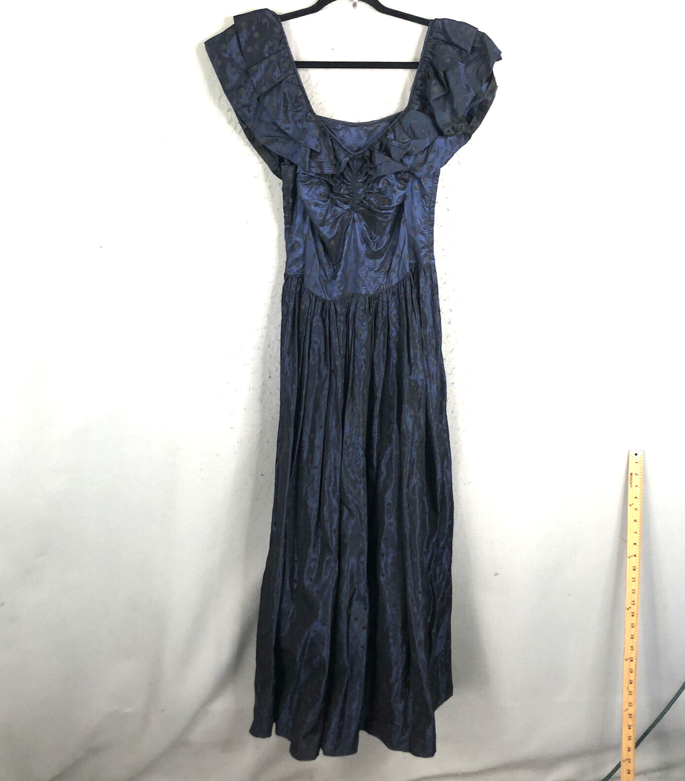 Vintage Handmade Formal Dress Womens S Blue Black Tafetta Whimsigoth Victorian