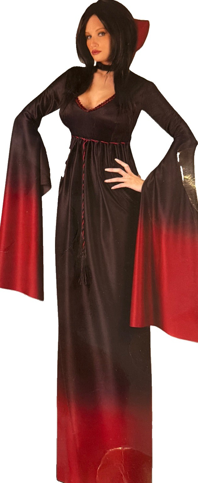 BLACK Red Blood Vampire Witch LONG DRESS Evil Queen Long Sexy V Neck M L WOMEN’S