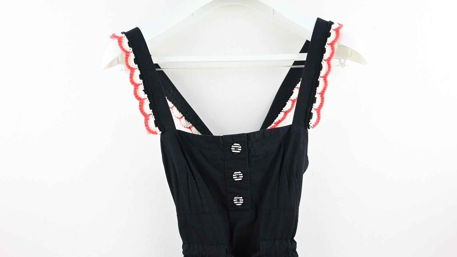 Sonia Rykel Cross back pinafore dress with crochet cherries & trim size EU38/M