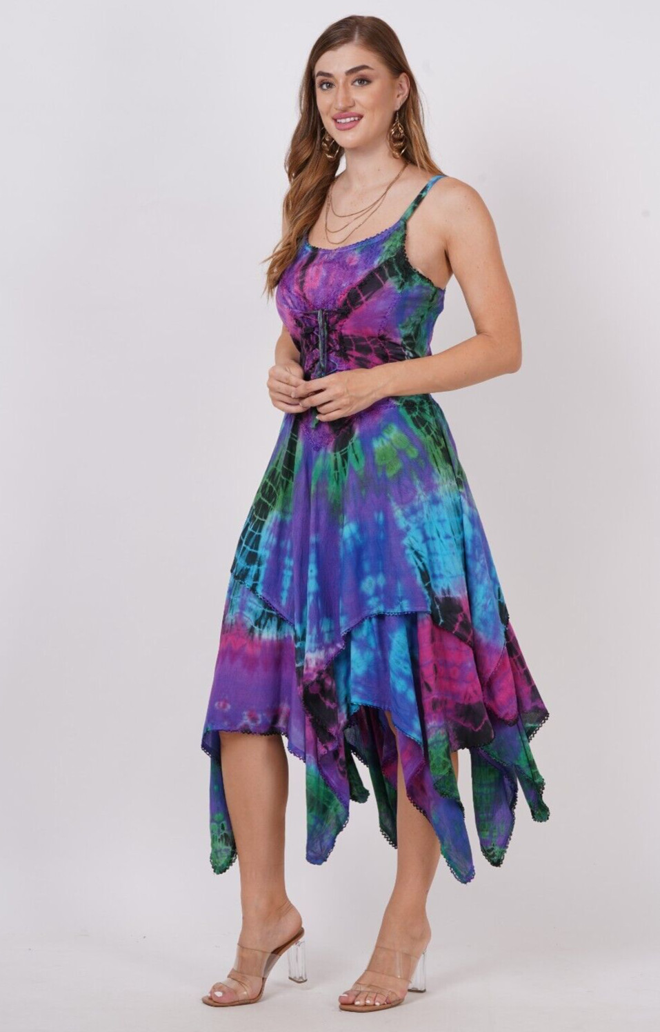 Women’s Casual Tie Dye Spaghetti Strap Pixie Fit & Flare Dress Wholesale Lot Mix