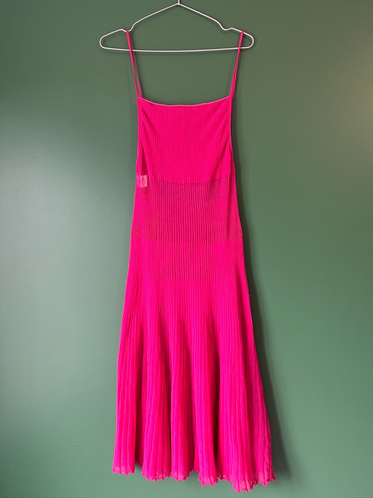 Jacquemus Pleated Midi Dress Women’s US 4 Hot Pink Spaghetti Strap Sheer Stretch