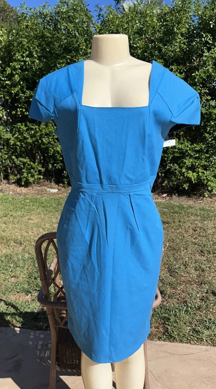 ROLAND MOURET LIGHT BLUE CAP SLEEVE COCKTAIL DRESS Sz 12 MADE IN ENGLAND