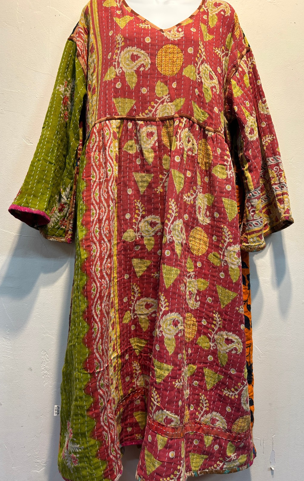 Nw FUNKY STUFF hippy boho vintage cotton pocket kantha maxi reversible DRESS 1X