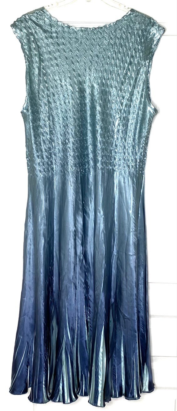 KOMAROV Sea Green Teal Ombre Charmeuse Chiffon Travel Midi Dress 3X = 22W 24W