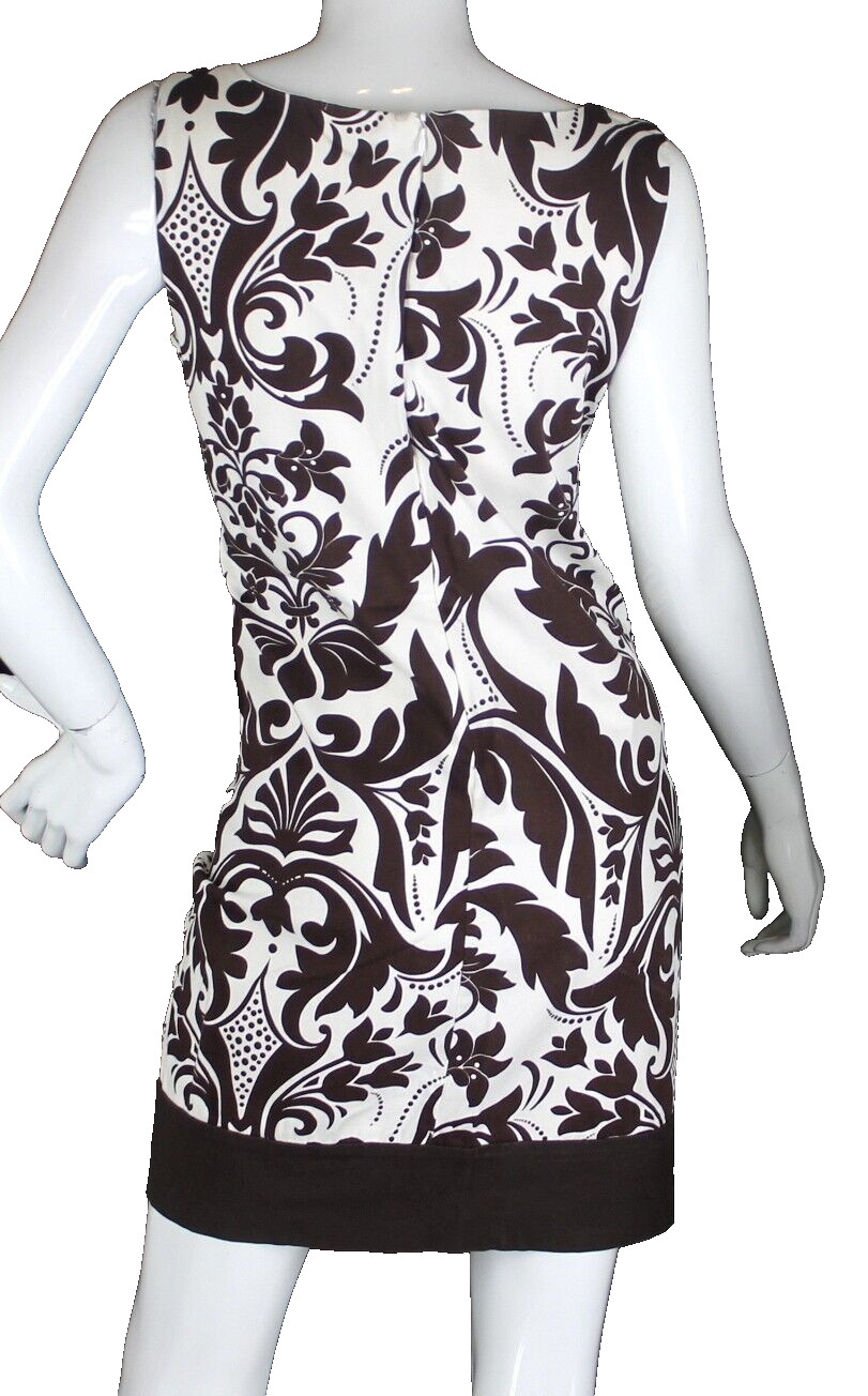{ANN TAYOR} Dress Sheath ~M Brown & White Swirl Pattern Lined Stretch Summer