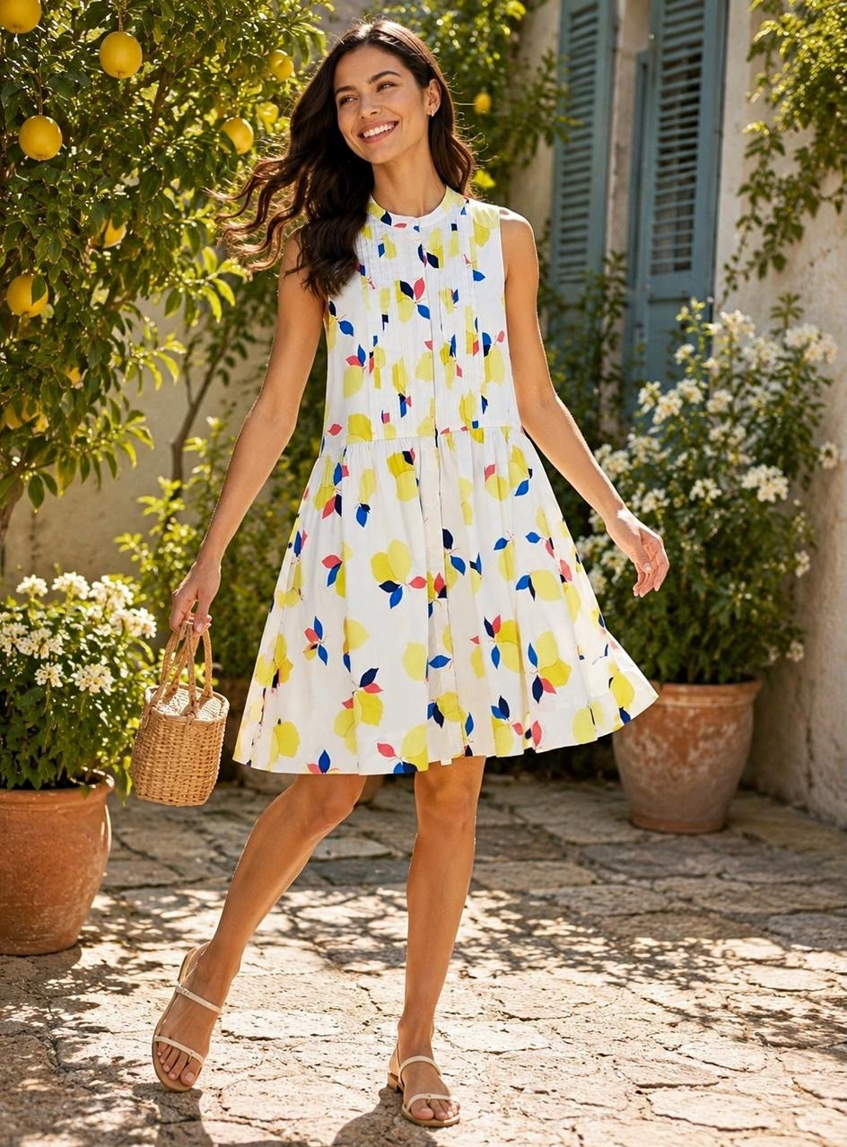 Kate Spade Summer Lemon Print Sleeveless Cotton Poplin Shift Dress Women’s M