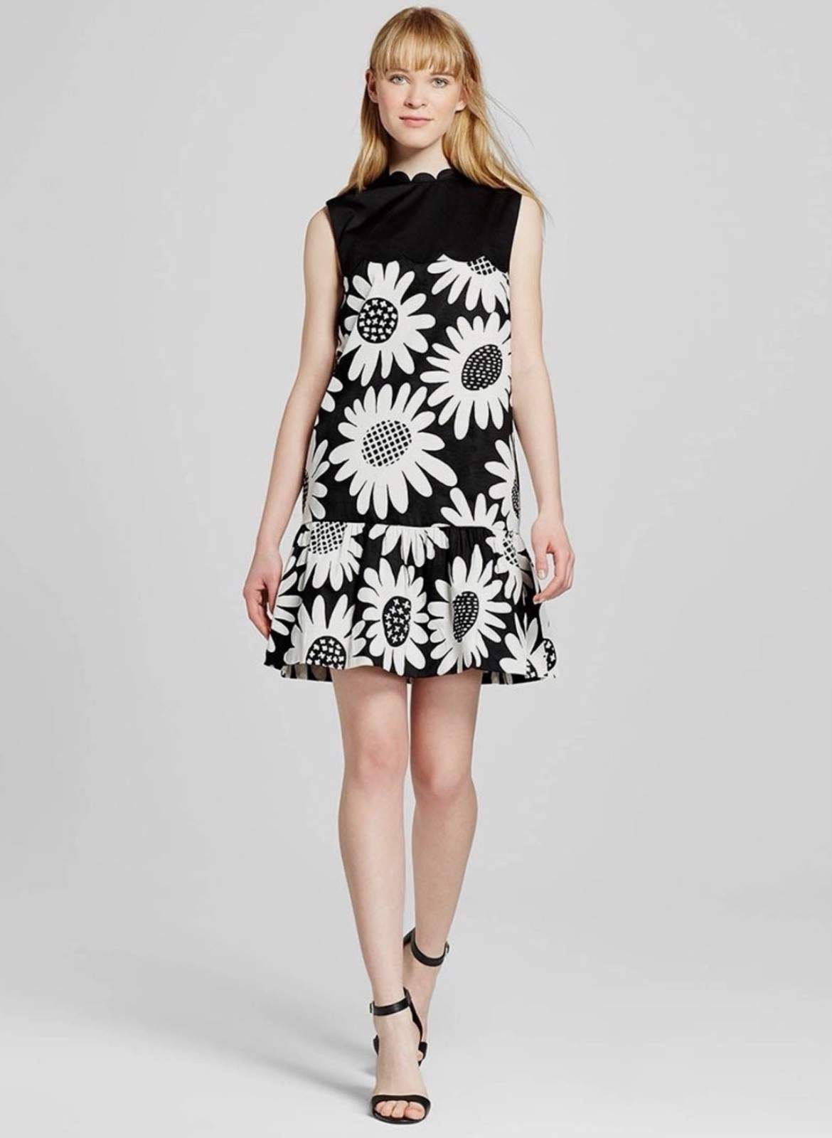 Victoria Beckham for Target black and white mod daisy floral sleeveless dress 3X