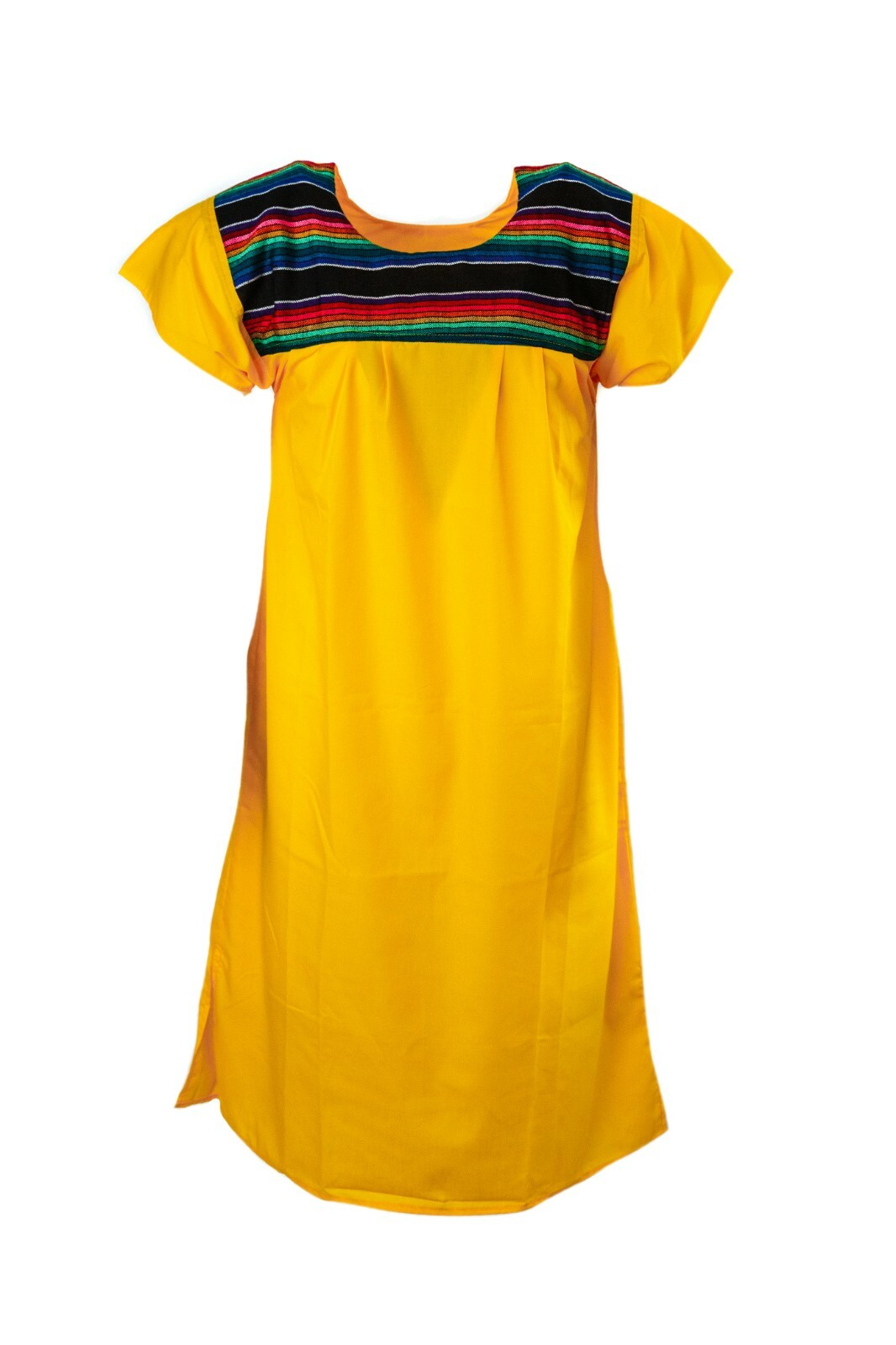 MEXICAN DRESS YELLOW Thick Stripe Colorful Traditional Mexico S M L XL 2XL 3XL