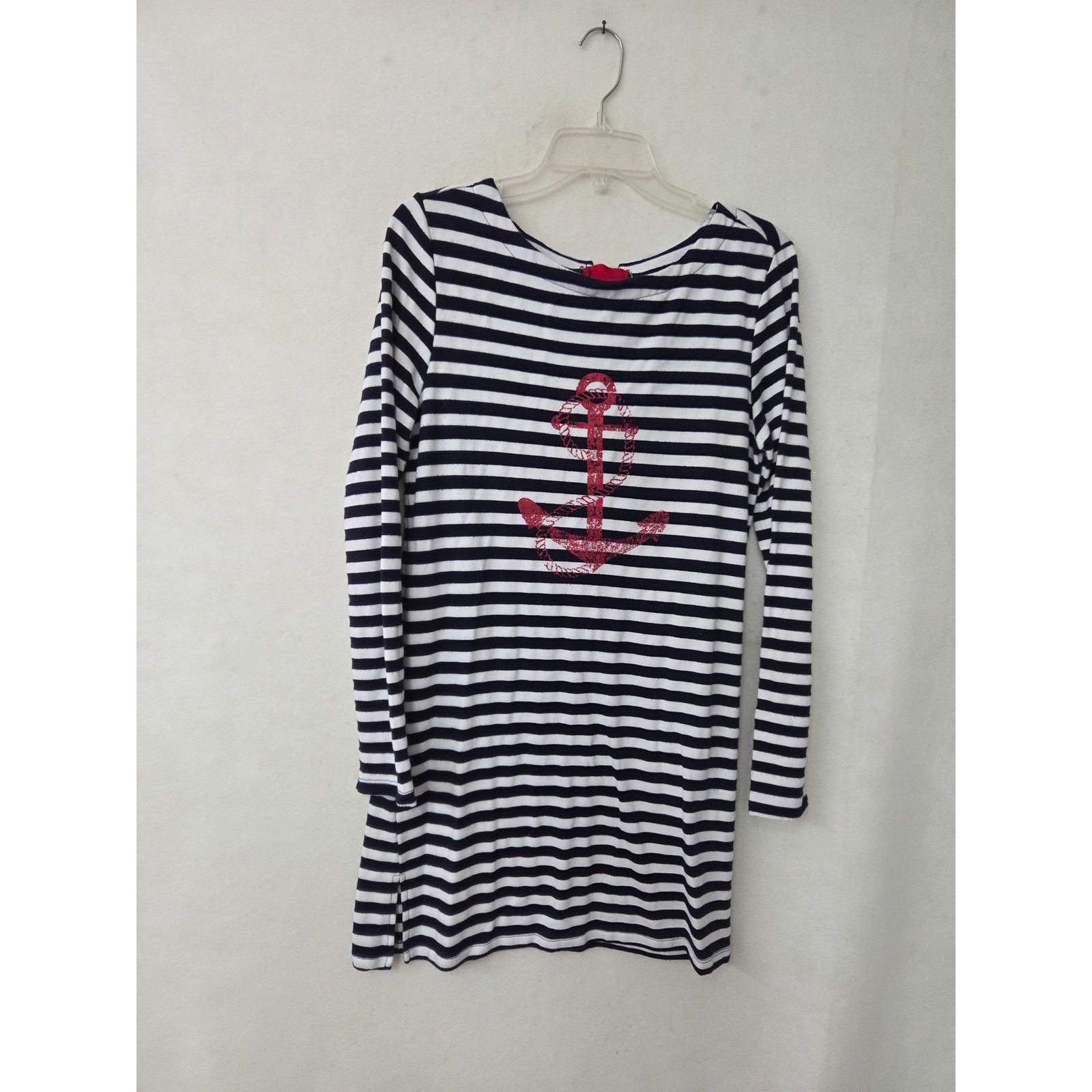 Blue Caribbean Beachwear Dress Womens Medium Navy White Striped Nautical Anchor