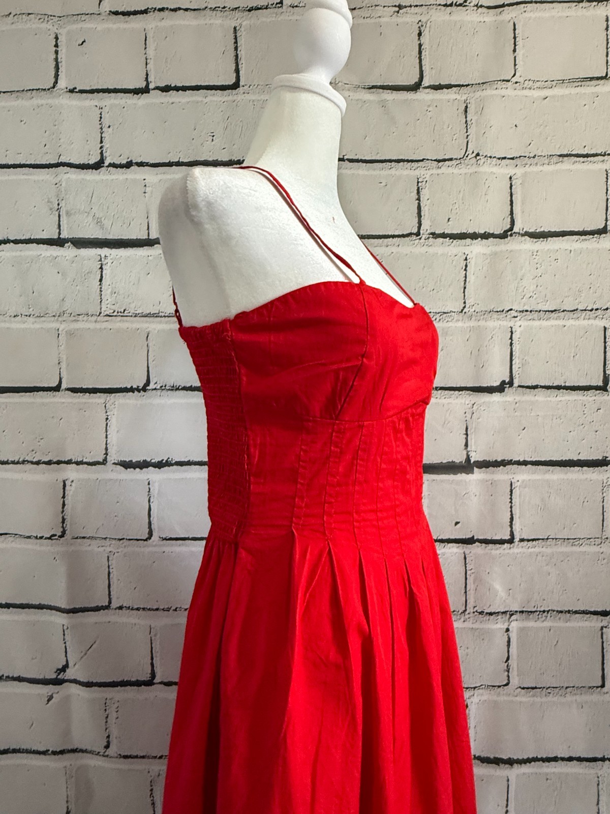 NWT Sim & Sam Red Cotton Maxi Dress Smocked Back Pockets Size M