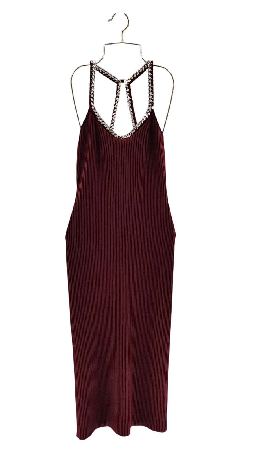 Michael Kors Chain Trim U-Neck Rib Dress Oxblood