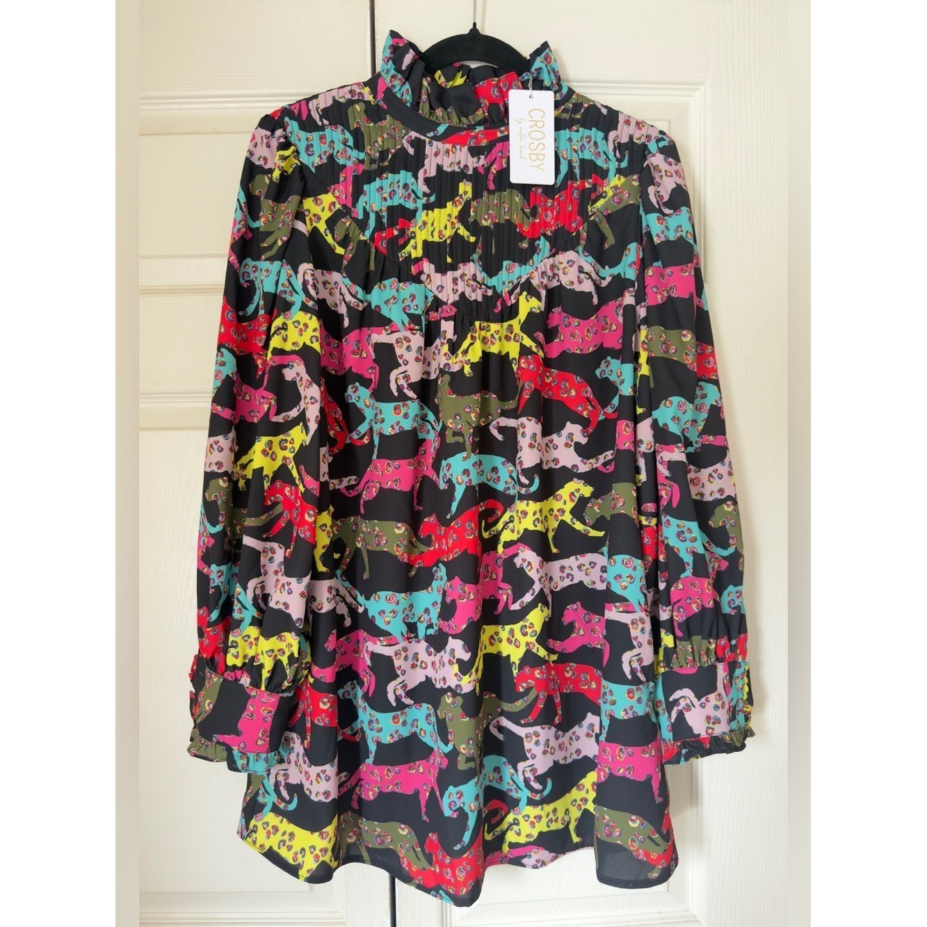 CROSBY by Mollie Burch Multicolor (black, teal, pink, red) Leopard Print Dress