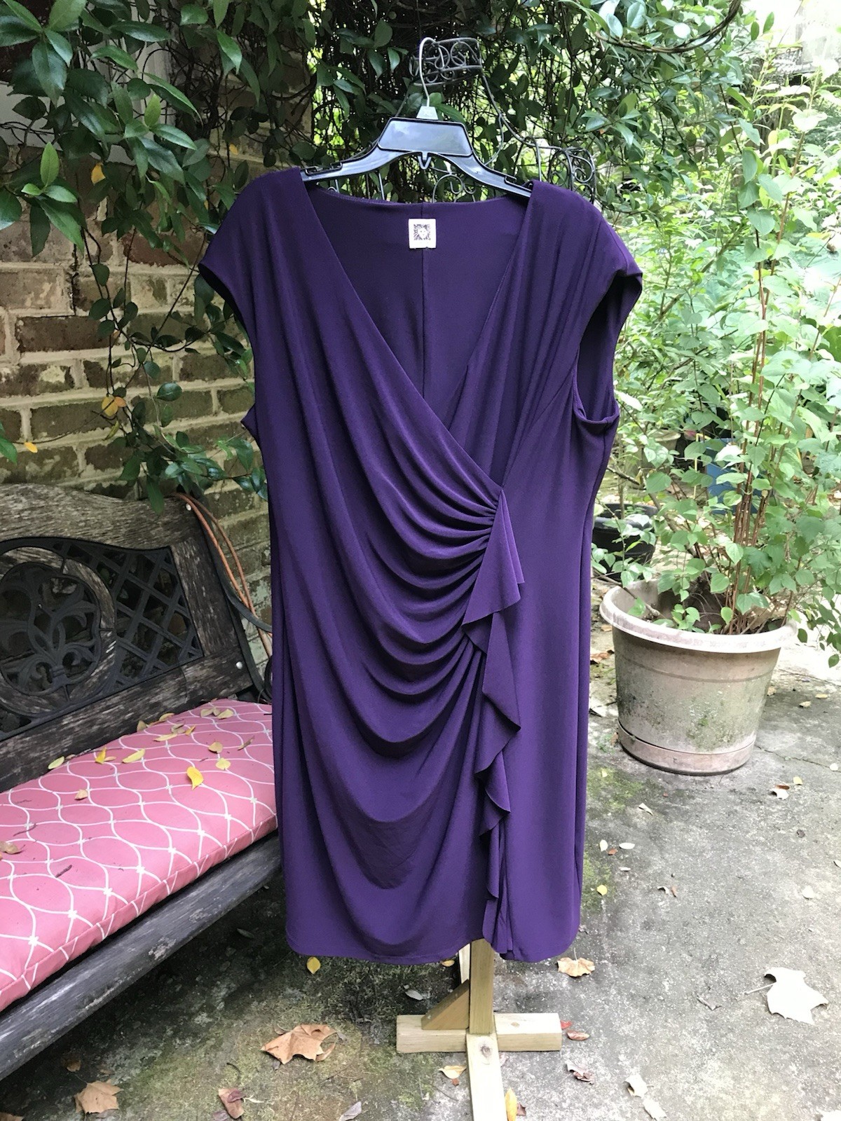 Anne Klein- EGGPLANT PURPLE POLYKNIT MIDI WRAP DRESS- Size XL/1X?- EUC