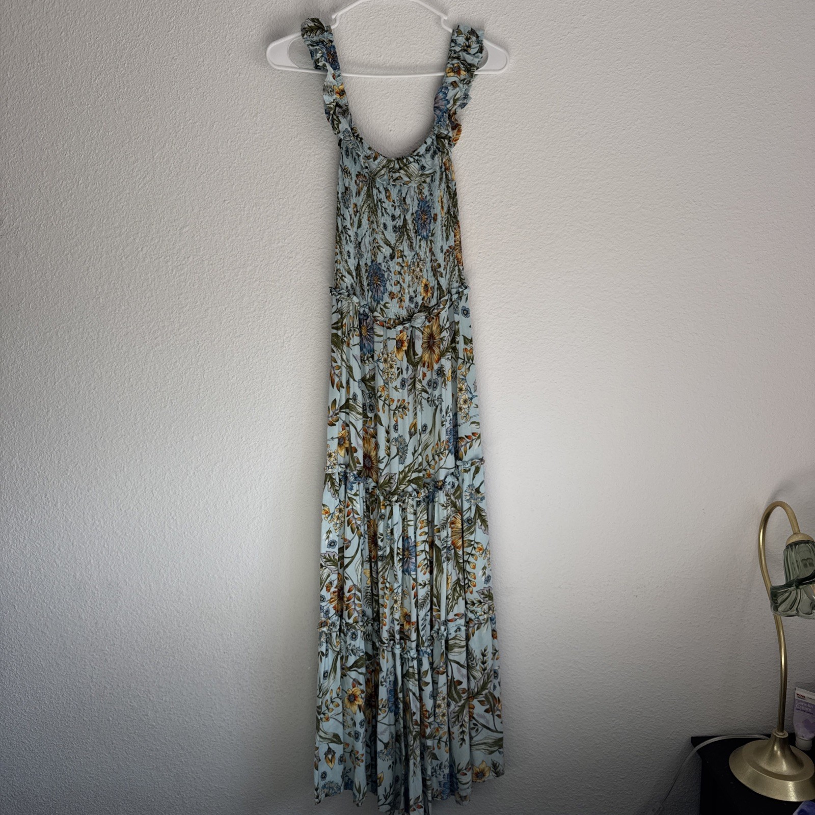 Anthropologie Abel The Label Smocked Floral Maxi Dress Women Sz XS Boho Tiered