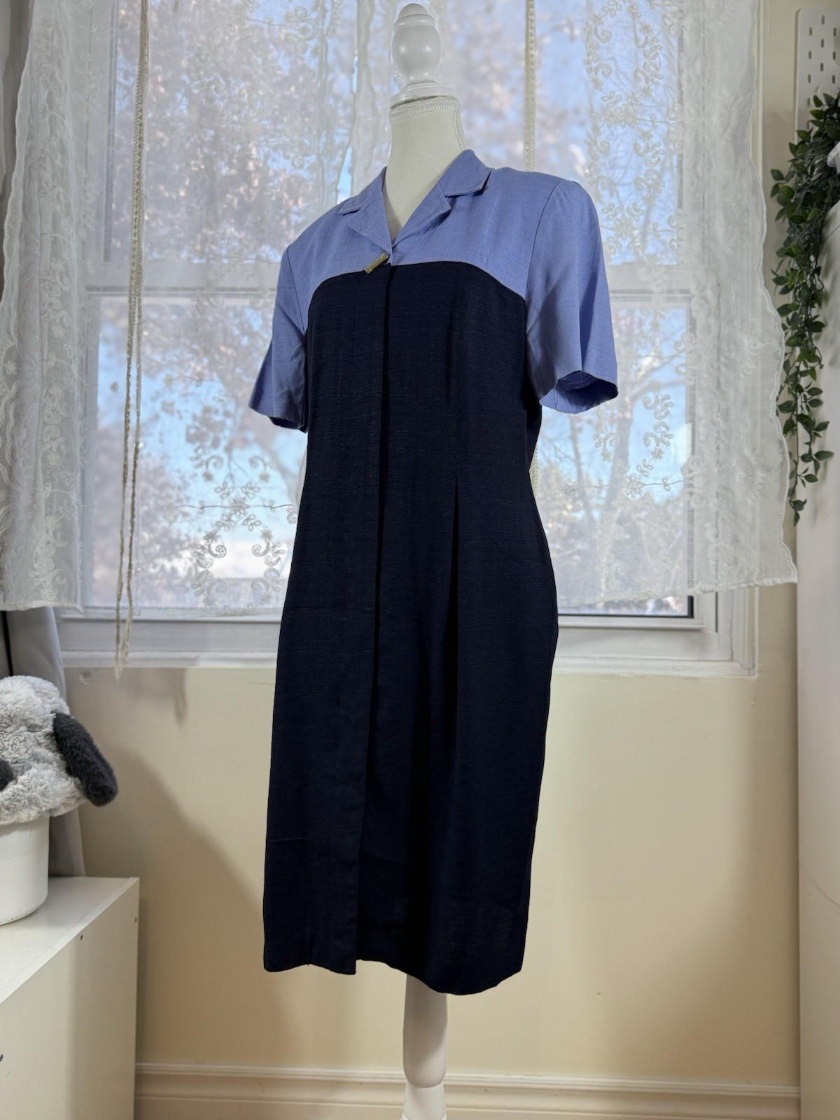 Vintage USA Acetate Blend Midi Dress Structured Short Sleeves Dress Classic