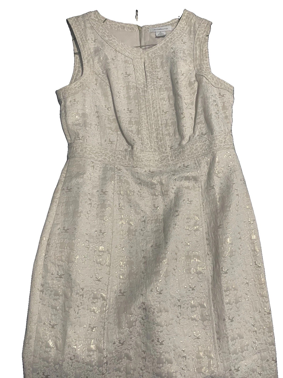 Liz Claiborne Beige Cream Gold Accent Dress Size 8 Wedding Occasion Dress