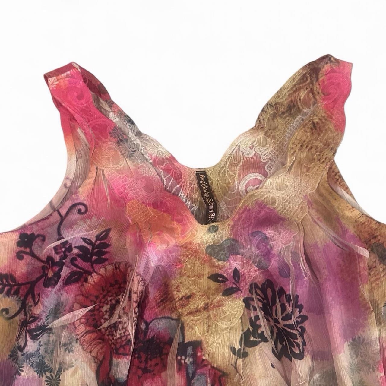 Vintage Multicolor Boho Mesh Mini Dress Size Small Short Sleeve