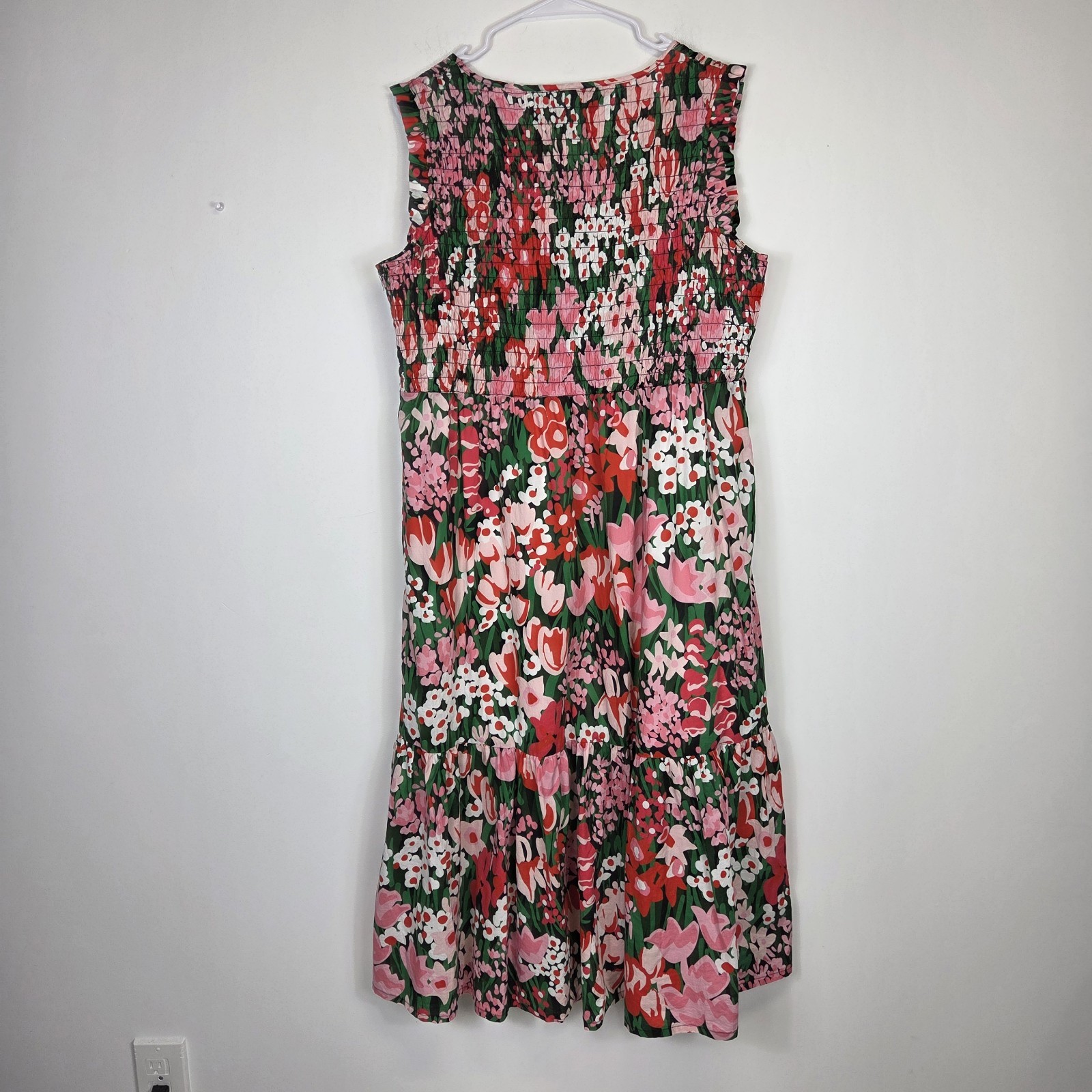 Lesley Evers Smocked Sleeveless Nadia Floral Midi Dress Womens 2X