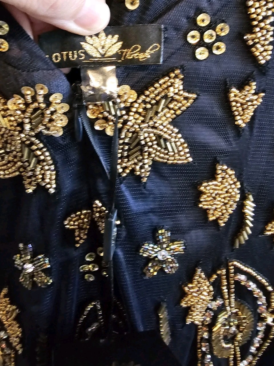 NWT Lotus Threads – Fleur De Lis Gorgeous Navy Gold Beaded Short Cocktail Dress