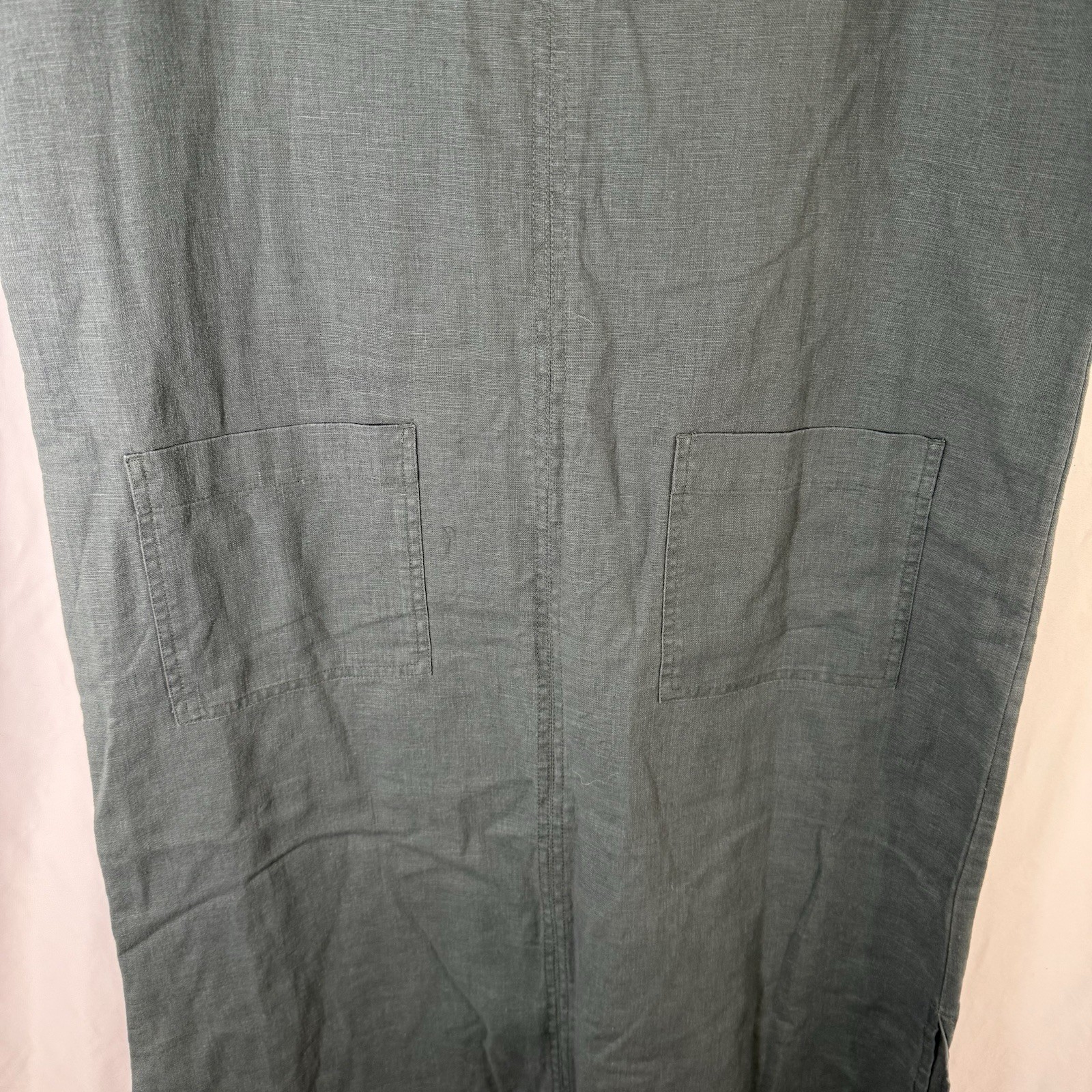 Original TY Wear Linen Blend Maxi Dress Womens 16 Green Sleeveless Vneck Pockets