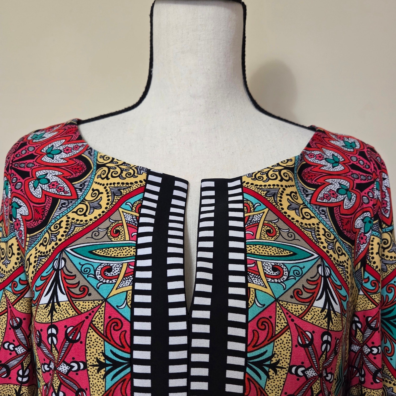 Laundry By Shelli Segal 8 Vibrant Lined Shift Dress Tunic 3/4 Bell Sleeve