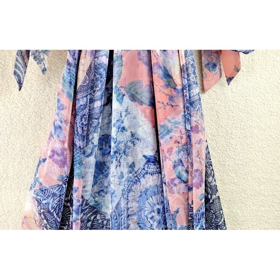 MISA Los Angeles Floral Tiered Midi Dress XS Bohemian Cold Shoulder Purple