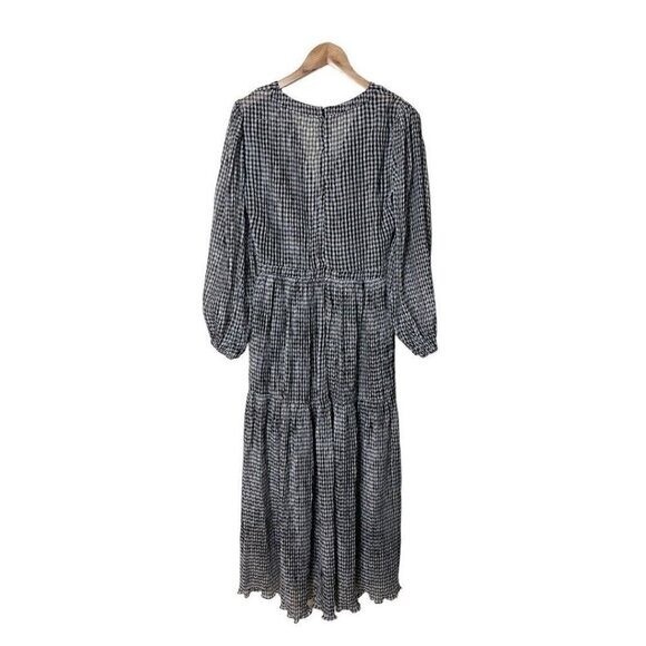 Bec & Bridge Nadine Crinkled Gingham Midi Dress Black US 6 UK 10 2249
