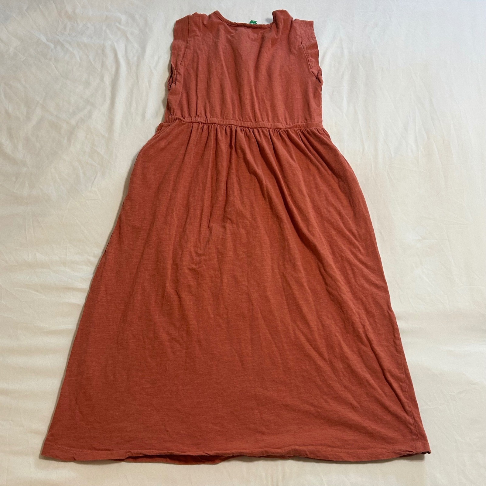 Dip Womens Sleeveless Cotton Slub Jersey Midi Dress Rust Terracotta Orange Small