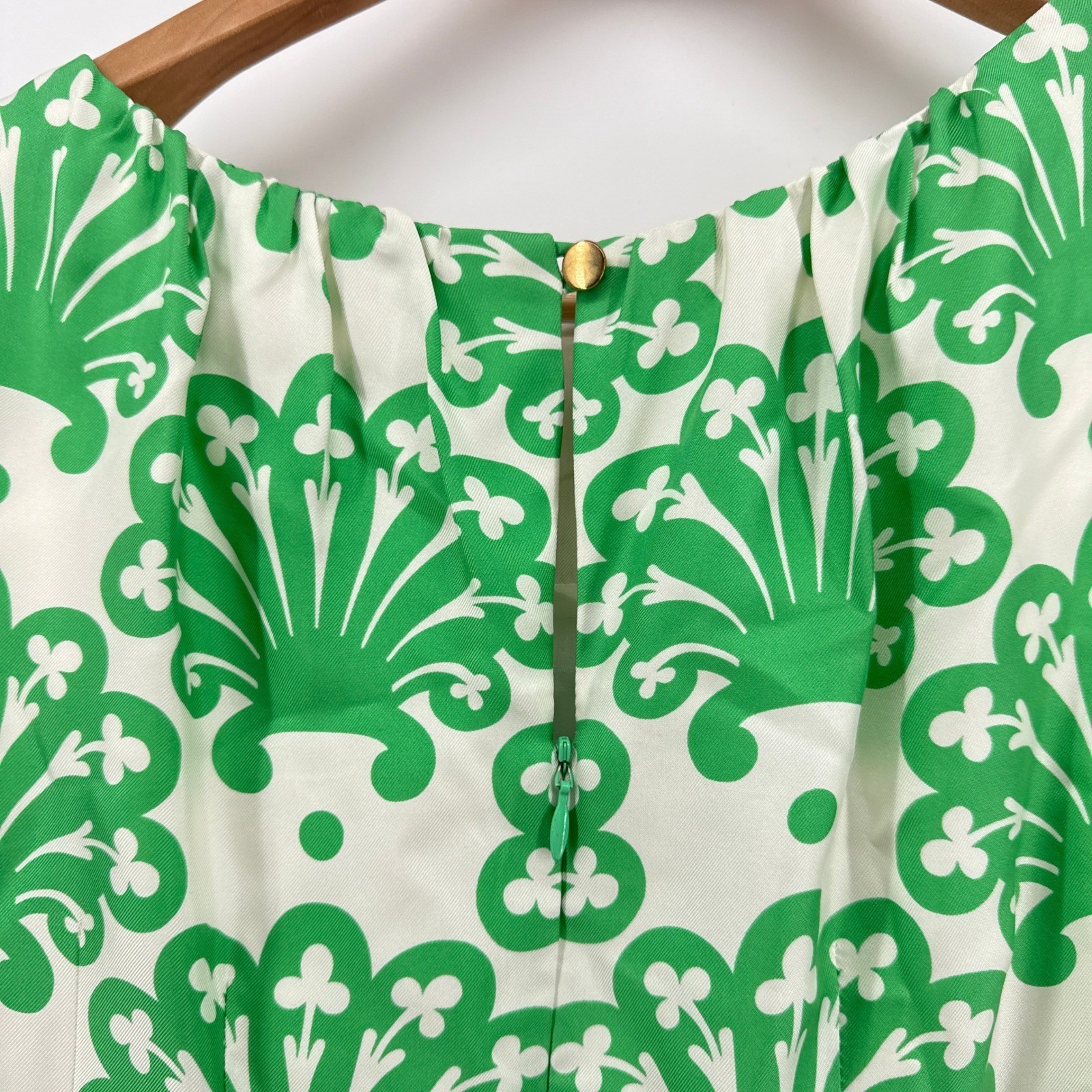 Milly of New York Green White Silk Shell Print Sheath Dress Size 6 Sleeveless