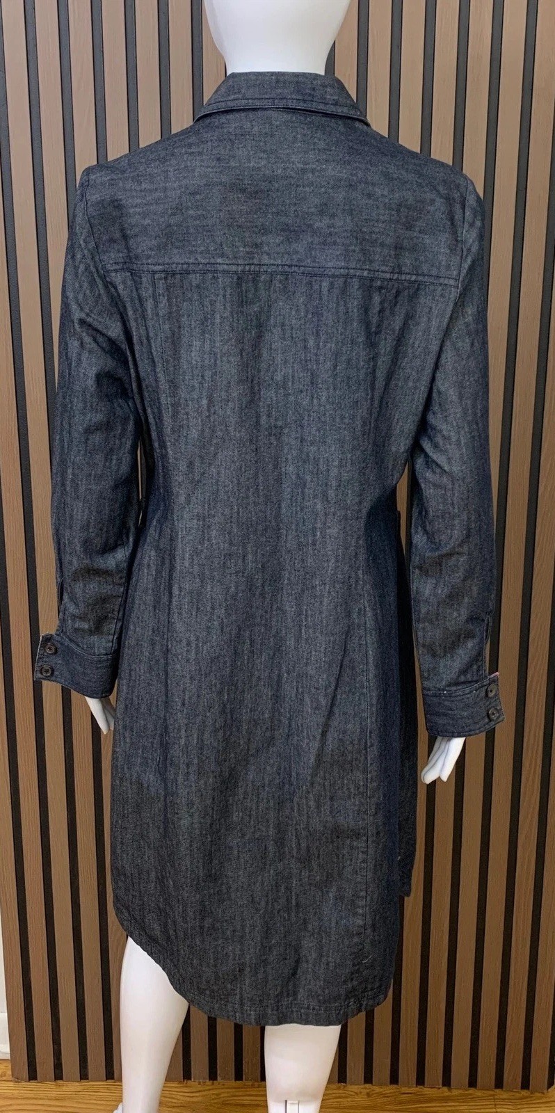 Boden Denim Shirt Dress Dark Wash Button Front Plaid Trim WH894 US 10L UK 14L