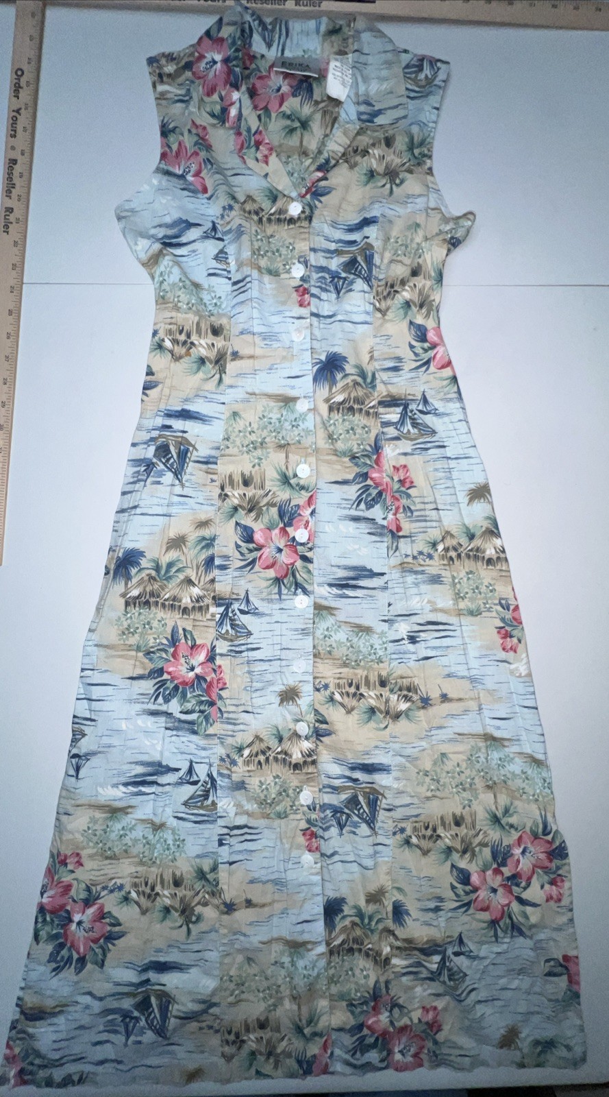 Erika Studio Dress Womens Petite Medium Tropical Sundress Button Front Floral