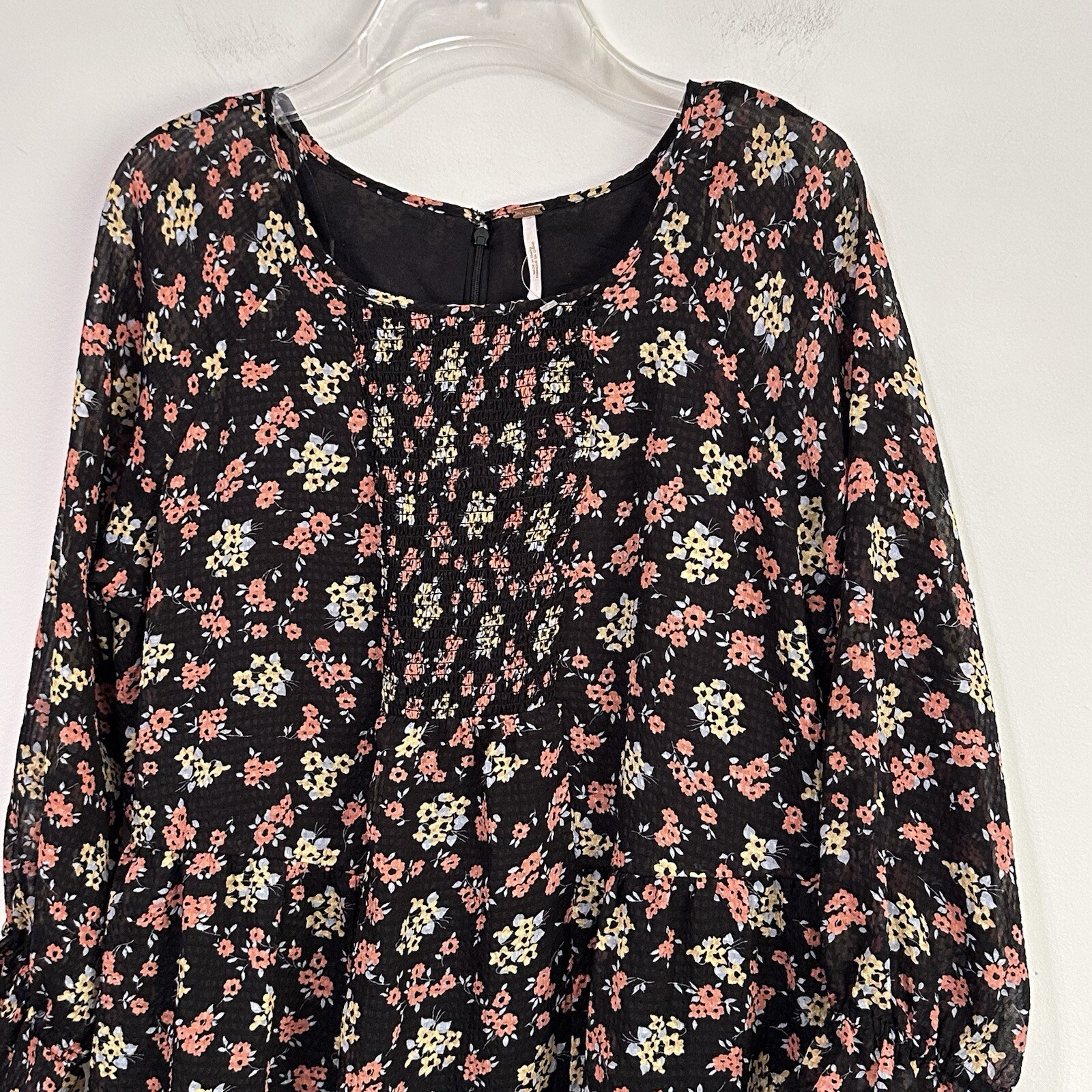 Free People Doll Pants Floral Mini Tunic Dress 10 3/4 Sleeve Lined Short Boho