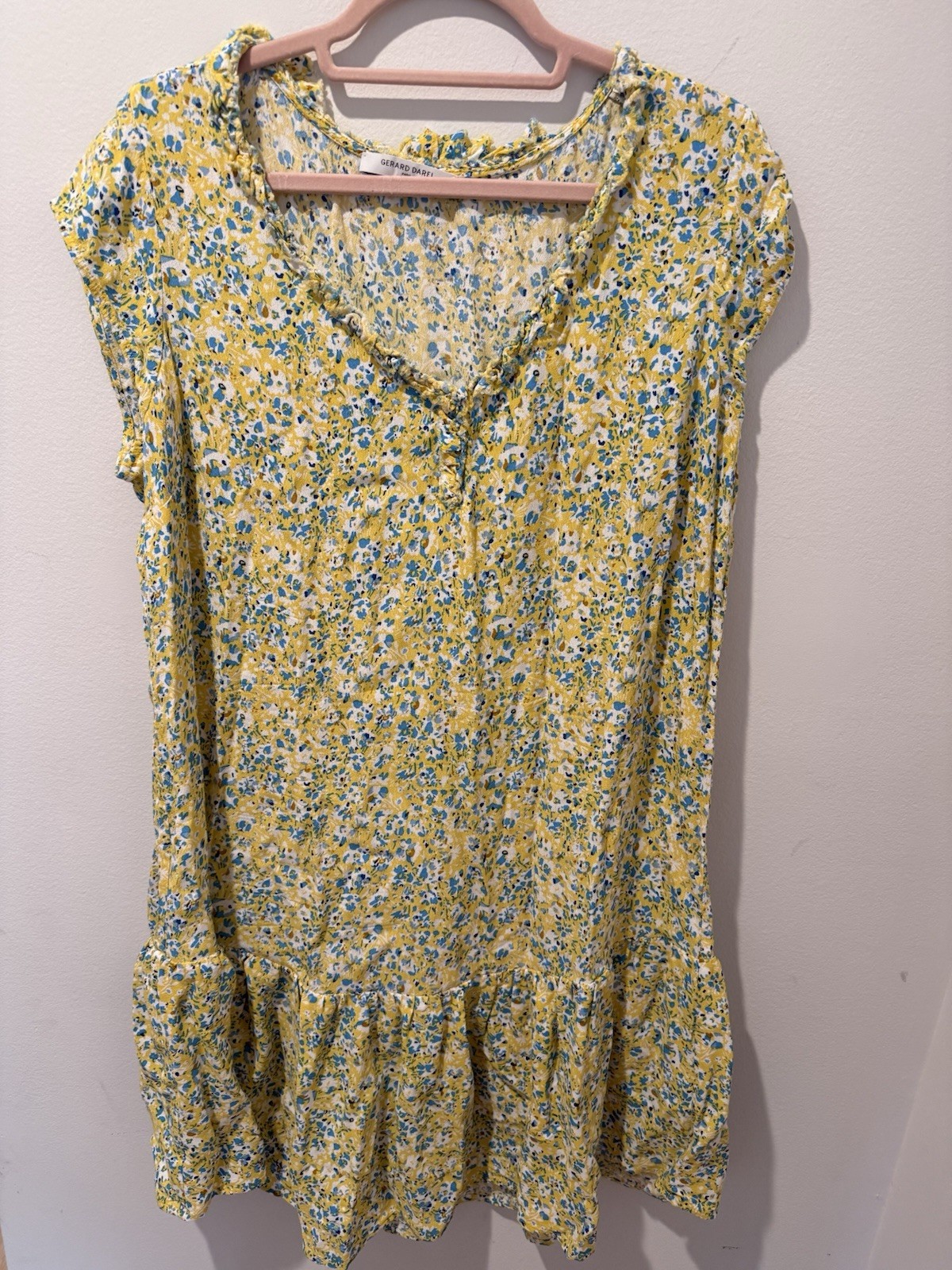 Gerard Darel Yellow Floral Cottagecore Prairie Dress Sz 44 US 12 Women’s