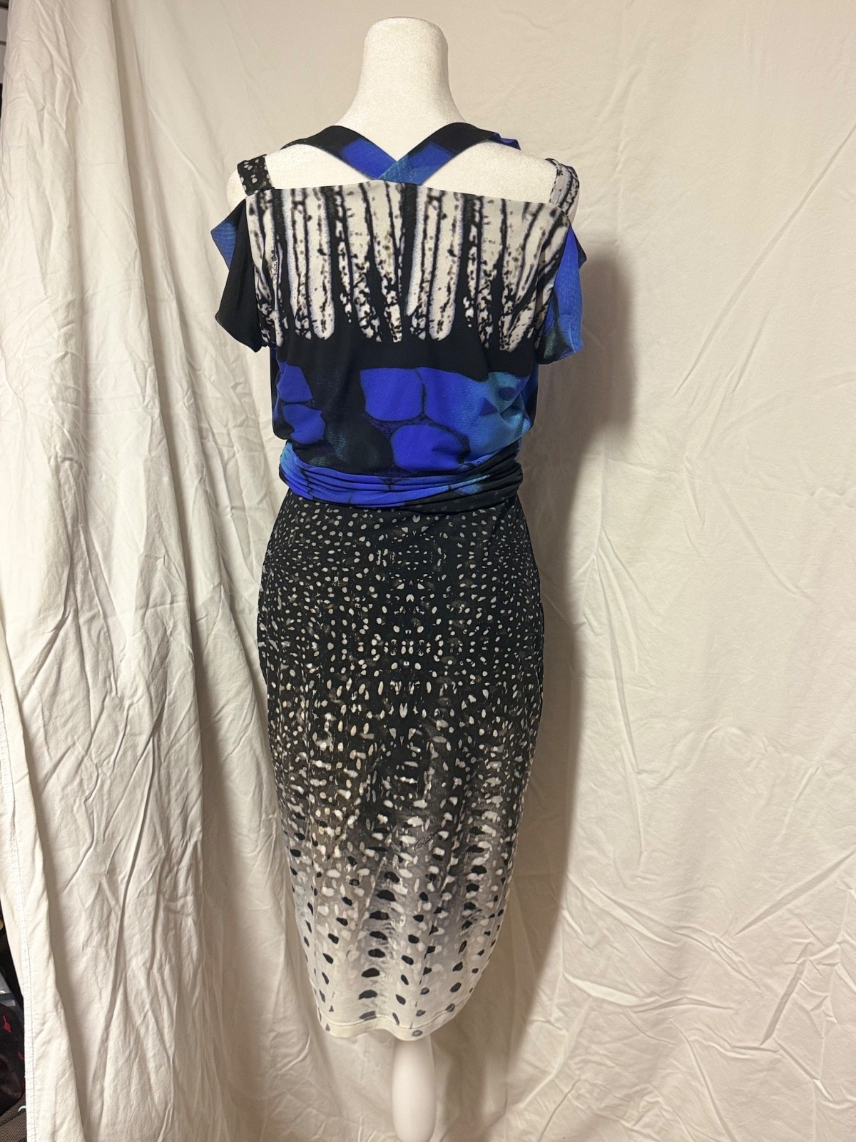 2009 Roberto Cavalli Cutout Shoulder Knee Dress Y2K Large