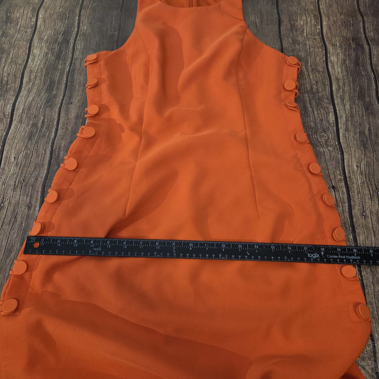 Lulus Masterfully Mod Side Button Midi Dress Womens L Bright Orange Retro Mod