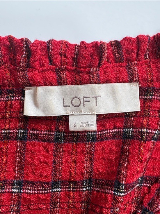Ann Taylor LOFT Metallic Tartan Plaid Tiered A-Line Dress Holiday Red Small